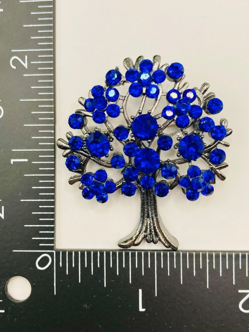 Tree-Shaped Blue Rhinestone Brooch Pin -99B - Picture 5 of 5